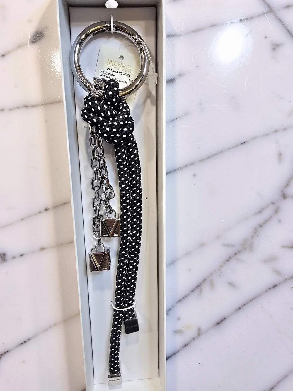 NWT Michael Kors Speckled Cord & Logo Chain Bag Charm Keychain